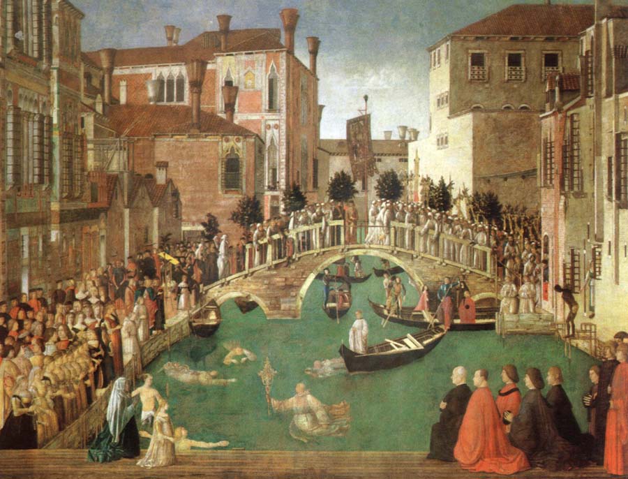 Gentile Bellini the miracle of the true cross near san lorenzo bridge